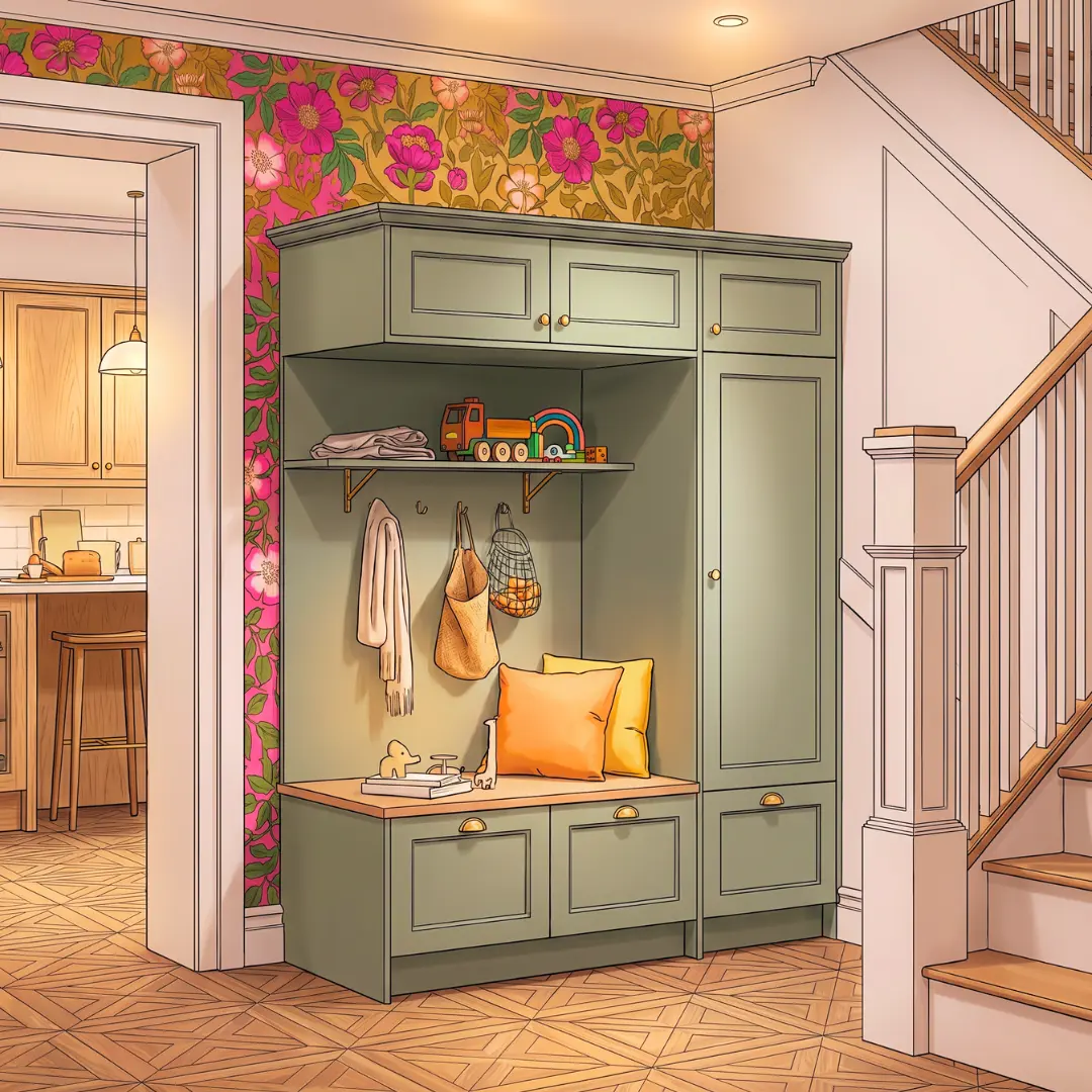 Hall ouvert sur le reste du logement, style illustration ZYH
